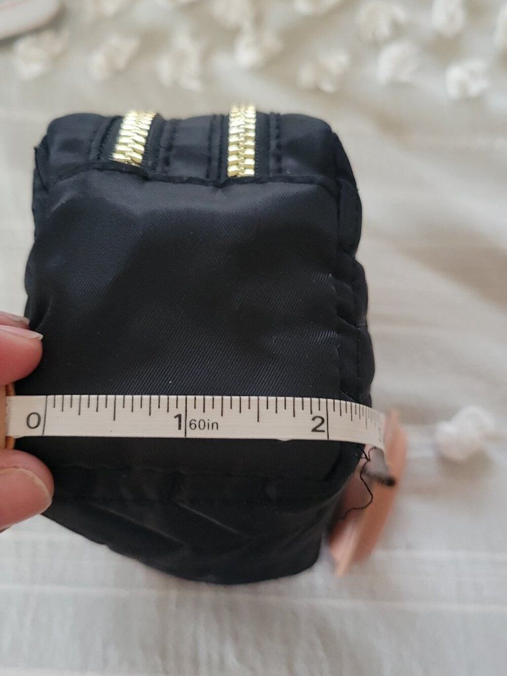 Chevron Quilted Double-Zip Makeup Bag Black Gold - Picture 7 of 10